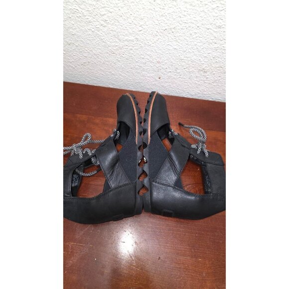 Sorel Joanie Women's Black Leather Lace-Up Wedge Sandals Size 8.5 - Picture 4 of 7